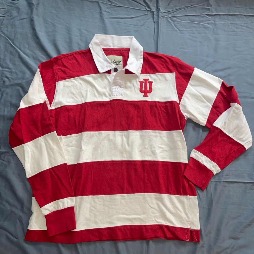 IU Red and White Striped Long Sleeve Polo